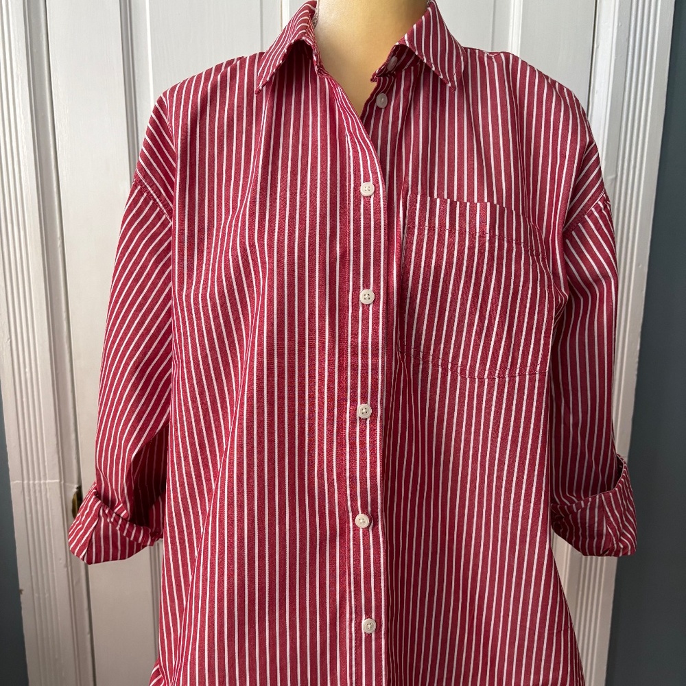 J Crew Etienne Oversized Button-down Red Striped Shirt